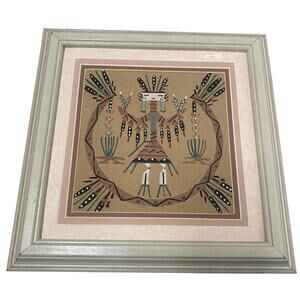 Authentic Navajo Sand Painting Matted & Framed 9.5” x 9.5” Handmade Wall Art